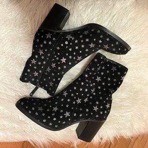 Steve Madden Black Suede Silver Glitter Star Print Booties